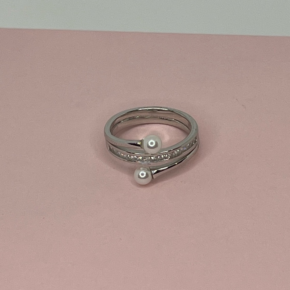 Sterling Silver Cz & Simulated Pearl Ring - Picture 15 of 15